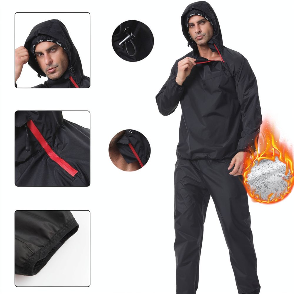 Running Gear Plus Size - Erkek Uzun Kollu Sauna Tulumu Kapüşonlu